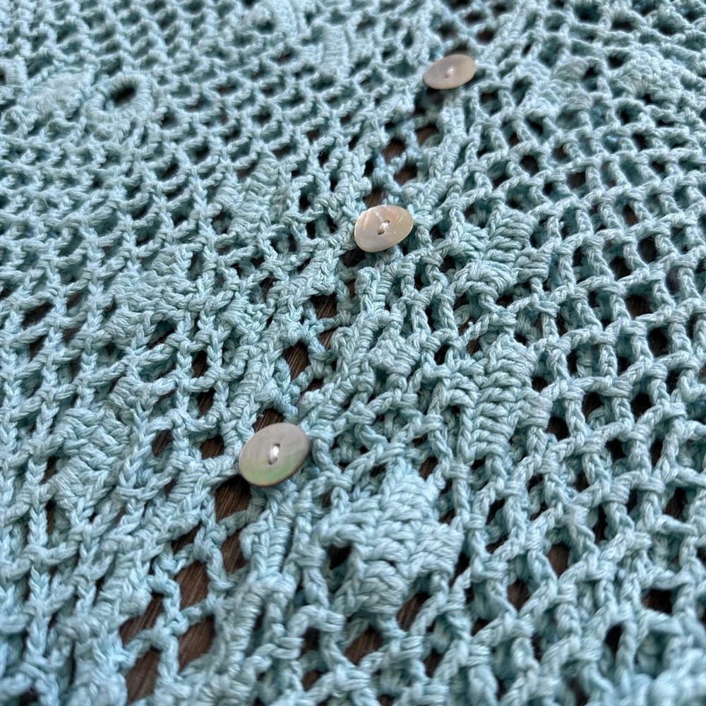 Modern Soul Linen Cotton Blend Crochet Light Blue Button Front Cardigan Size XS - Picture 4 of 11